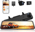 WOLFBOX G840H 12'' Mirror Dash Cam with ADAS and BSD, 2.5K Rear View Mirror Camera Front and Rear, 5.8GHz WiFi, Voice Control