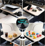 360° Rotating Wood Car Tray & Desk for Laptop - Steering Wheel Cup Holder Table, Car Accessories for Women & Men, Compatible with Tesla Model Y/3/S, Ford F150/Explorer/Maverick & Most Vehicles