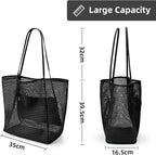 KALIDI BeachNylon Mesh Tote Bag, Casual Tote Bag Hobo Women Foldable MAX 23L Shoulder Bag For Beach Picnic Vacation