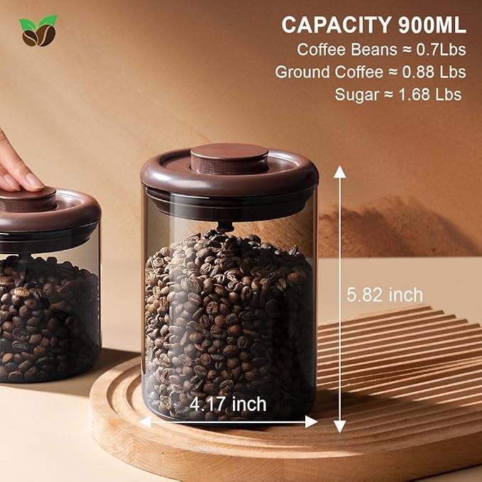 Ankou Glass Coffee Canister 900ml x 2 Jar, Airtight Food Storage Container with Pop Lid, Kitchen High Borosilicate Glass Cont