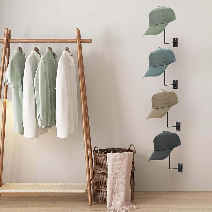 TiciKim Pack of 4 Metal Hat Holder Wall Mounted Cowboy Hat Rack Hat Hanger for Wall Display, Cowboy Hat Holder Organizer Mult