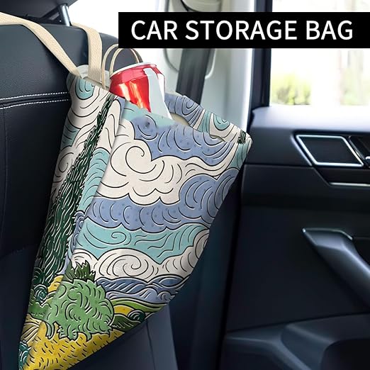 Car Trash Can, Cute Car Trash Bag, Hanging Car Organizer and Storage Bag, Trash Bin for Car Accessories, Vehicle, Travelling, Camping Wheat Field Scenery Pattern