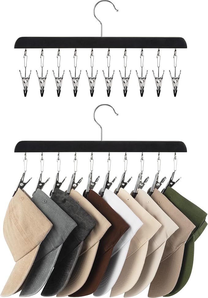 StorageWorks Hat Rack, Closet Organizer and Storage for Baseball Caps,Set of 2 with 10 Adjustable Stainless Steel Clips, Fits