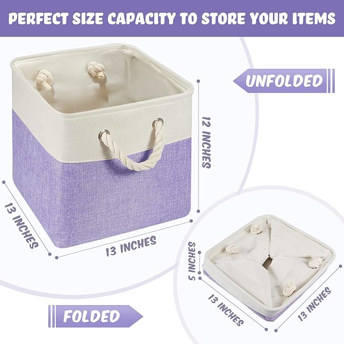 Geiserailie 6 Pcs 13 x 13 Inch Cube Storage Bins Fabric Storage Organizer Bins Foldable Cube Baskets with Sturdy Carry Handle