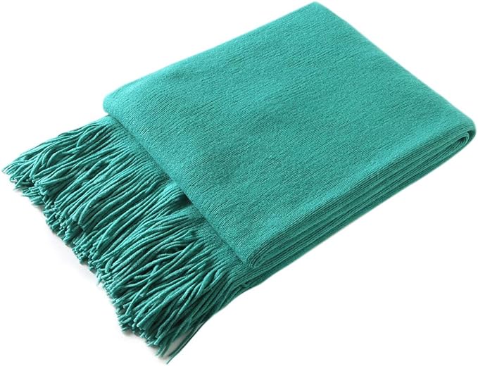 Homiest Decorative Knitted Throw Blanket with Fringe Soft & Cozy Tassel Blanket for Couch Sofa Bed (Teal,50x60)