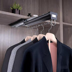 Heavy Duty Pull Out Clothes Rail - Extendable Hanger Rack with Buffer System, Adjustable Steel Wardrobe Rod for Efficient Clo