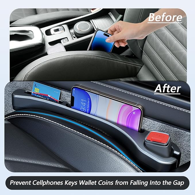 LEIWOOR 2 Pcs Car Seat Gap Filler，PU Leather Fill The Gap Between Seat and Center Console，Universal Fit Organizer for Car SUV Truck