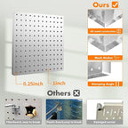 Peg Board, 6PCS Metal Pegboard, Heavy Duty Pegboard Wall Organizer with Frame. Silver Pegboard for Walls, Garage, Workbench, 