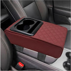 Car Center Console Armrest Pillow, Memory Foam Auto Armrest Box Cover with Cup Holder & Phone Holder, Waterproof Leather Arm Rest Protector Cushion, Interior Car Accessories (Diamond, Wine Red)