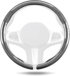 Aimato Car Steering Wheel Cover Carbon Fiber, Ultra-Thin Car Steering Wheel Cover,Comfortable & Breathable Microfiber,Universal Fit for Most Cars, Bright Silver