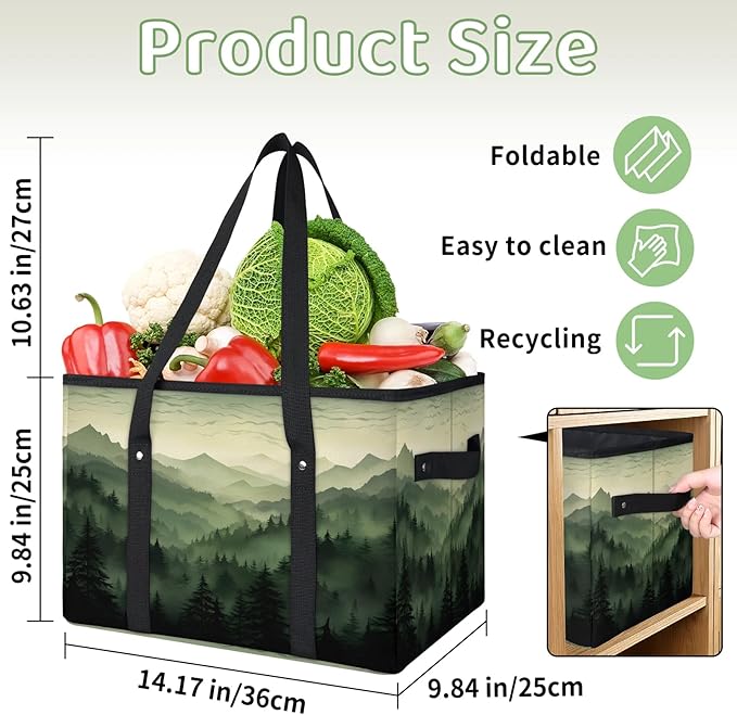 Reusable Grocery Bags Heavy Duty Shopping Bags Foldable Large Tote Bags with Long Handles & Hard Bottom