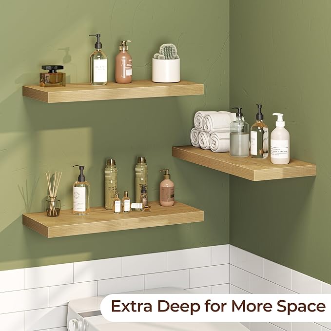 Fun Memories Floating Shelves for Wall 24 Inch Set of 3, Farmhouse Floating Shelves with Invisible Heavy Duty Bracket, 10 Inc