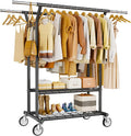 HYSEYY Heavy Duty Clothes Rack, Rolling Clothing Rack With Shelves Load 620 LBS, Double Rod Clothing Racks for Hanging Clothe