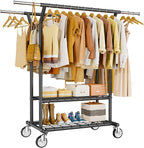 HYSEYY Heavy Duty Clothes Rack, Rolling Clothing Rack With Shelves Load 620 LBS, Double Rod Clothing Racks for Hanging Clothe