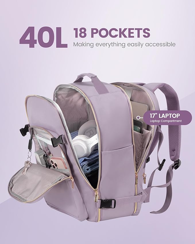 LOVEVOOK Travel Backpack for Women & Men 40L,Airline Approved Carry On Backpack Travel Essentials,TSA Carry on Luggage,Waterp