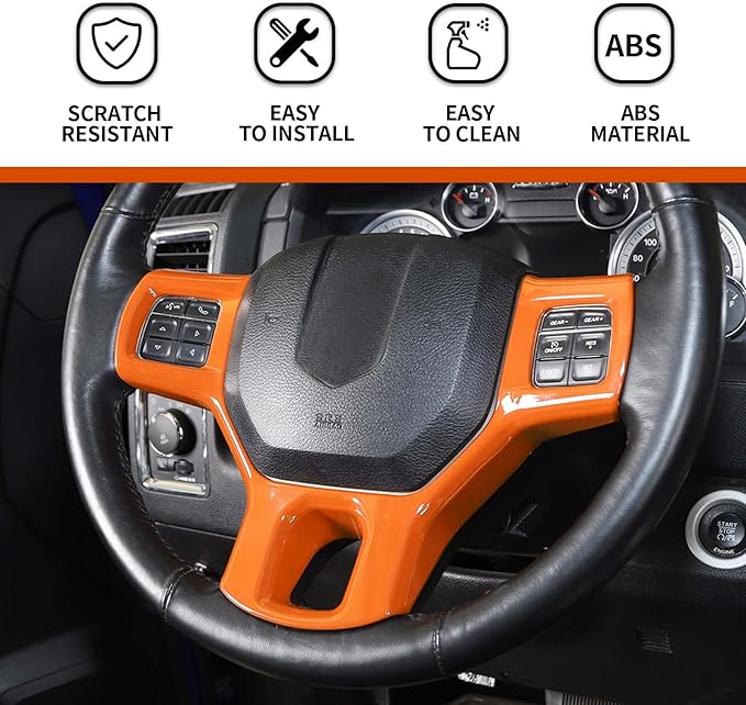Hoolcar Interior Steering Wheel Cover ABS Trim Compatible with 2010-2017 Dodge RAM Accessories, Orange