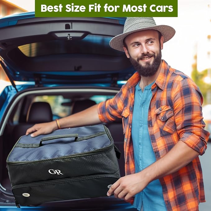 Odor-Absorbing 2-Layer Large Golf Trunk Organizer with Activated Carbon Fabric - Water-Resistant Golf Shoe Bag for Shoes Balls Tees Clothes