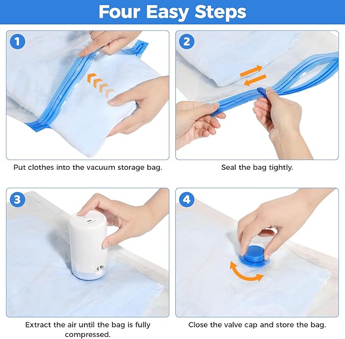 10 Pack Travel Vacuum Storage Bags with Cordless Electric Pump, Combo Rechargeable Space Saver Vacuum Seal Bags for Clothing 