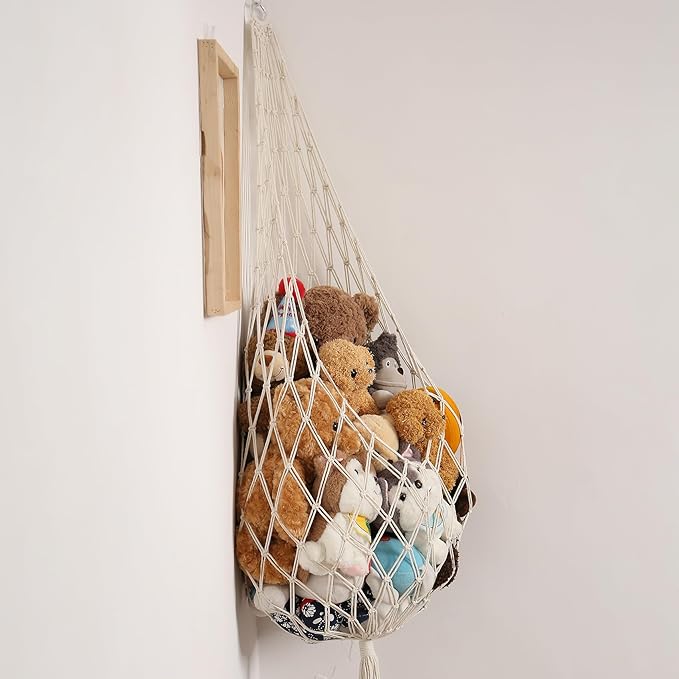 Amdermi Stuffed Animal Storage Organizers Corner Hanging Ne 60" L Stuffy Animal Hammock Macrame Toy Display Plush Toy Holder 