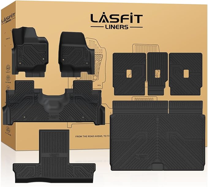 LASFIT Floor Mat&Cargo with Backrest Mat for 7 Seats 2025 2026 Ford Expedition Max(Not for Standard),TPE Easy Clean All Weather TPE Custom Fit for SUV Car Liners, 1st&2nd&3rd&Cargo Liner, Black 5pcs
