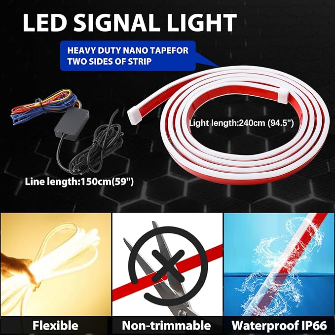 RGB Hood Light Strip DRL Car Led Lights Exterior IP68 Waterproof Multicolor Dynamic Scan Start Up Hoodbeam Kit Lights Compatible with Cadillac,Truck,SUV,APP Control,12V 94.5inches