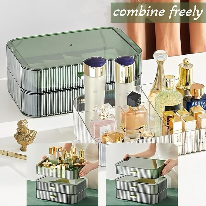 Stackable Cosmetics Organizer Drawers, Bathroom Vanity Makeup Organizers and Storage, Ideal for Desk and Dresser Countertops,