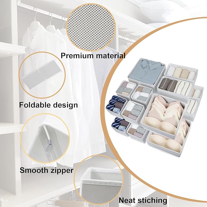 Fordonral 16 Pack Drawer Organizer Clothes, Foldable Fabric Dresser Organizer Closet Organizers and Storage Box for Underwear