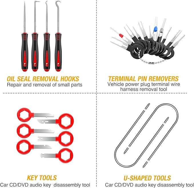 GOOACC 102Pcs Trim Removal Tool, Auto Terminal Removal Tool, Auto Clip Pliers Stereo Removal Tools, Car Upholstery Repair Pry