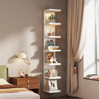 White 7-Tier Vertical Wall Shelf Unit with USB Rechargeable Led Light (Remote Controlled),Versatile Floating Display Shelves,