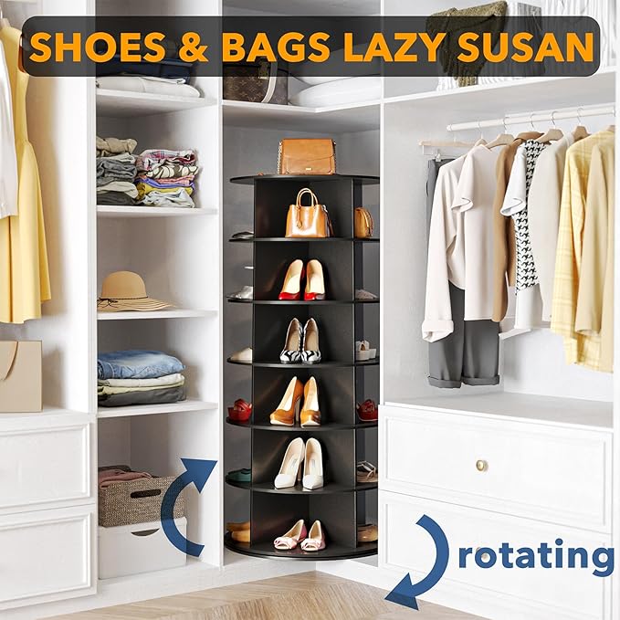 SpaceAid 6 Tier Rotating Shoe Rack Tower, Spinning Shoe Display Lazy Susan, Revolving 360 Shoe Rack Storage Round Carousel, V