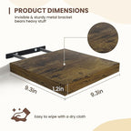 Fun Memories Square Floating Shelves for Wall - 9.3 Inch Deep Floating Shelves with Invisible Brackets, Brown Small Wall Shel