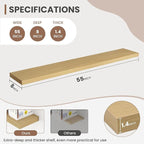 55 Inch Floating Shelves, 8 Inch Deep Floating Shelves for Wall, Hanging Shelf with Invisible Brackets, Deep Shelves for Bath