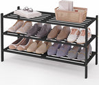 Smiry Long Bamboo Shoe Rack 3-Tier, Stackable Wooden Shoe Organizer for Entryway & Closet, Free Standing Wood Shoe Storage Sh