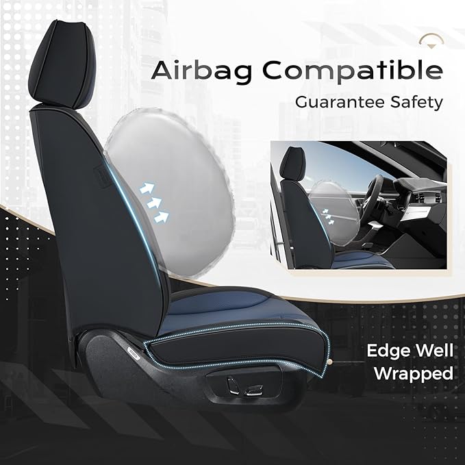 Coverado Car Seat Covers Full Set, Front Seat Covers with Lumbar Support and Back Seat Cover Waterproof Leather Automotive Se
