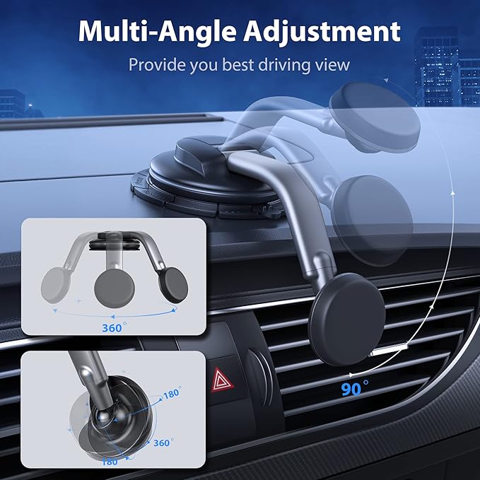 Magnetic Phone Holder for Car, [ Powerful Magnets & Military-Grade Suction] Car Phone Holder Mount Dashboard Windshield Cell Phone Holder Phone Stand for Car iPhone Android Automobile Cradle (Gray)