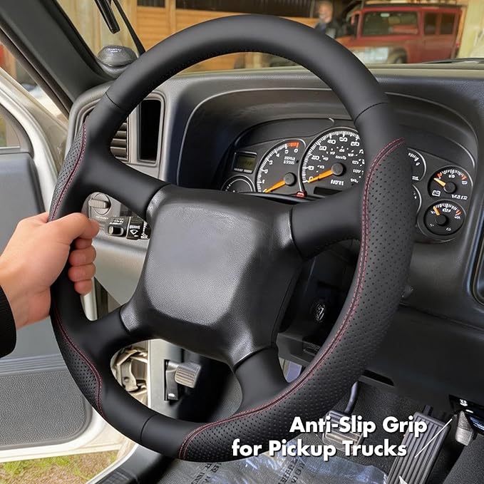 MEWANT Hand Stitch Microfiber Leather Steering Wheel Cover for Chevy Silverado 1500 2500 3500 1999-2002 Tahoe Suburban 1998-2002 Astro Blazer S10 Kodiak C/K Custom-Fit Anti-Slip Interior Wrap