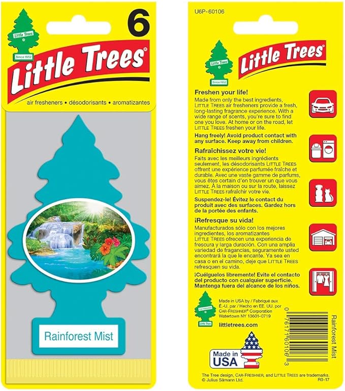 Little Trees Cardboard Hanging Car, Home & Office Air Freshener, Rainforest Mist (Pack of 12)