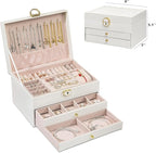 GUOER Jewelry Box for Women Girl Wife 3 Layers Large PU Leather Jewelry Organizer Storage Case with Two drawers Display for E