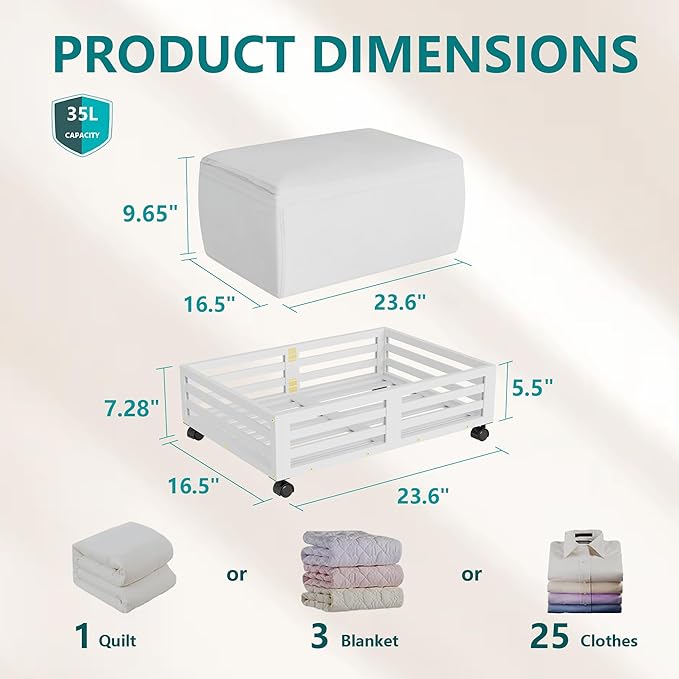 Wisuce Bamboo Under Bed Storage Containers- Underbed Organizer with Wheels with Large Dust Bag,Sturdy Wood Rolling Under the 