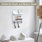 Key Holder Wall Mount, Mail Shelf Decor with 3 Key Hooks, Versatile Wood Wall Organizer for Entryway Hallway (8.2” x 10.6”x 3