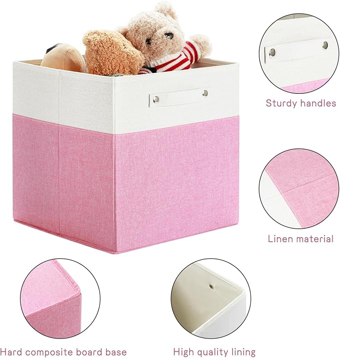 FinishingBo 13 x 13 Inch Fine Linen Storage Bins with Handles，Fabric Cube Boxs，Basket Organizers for Shelves for Home, Closet