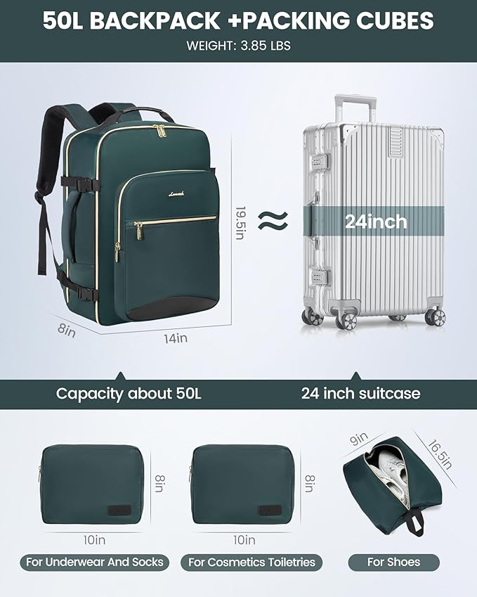 LOVEVOOK Travel Backpack for Women & Men 50L,Airline Approved Carry On Backpack Travel Essentials,TSA Carry on Luggage,Waterp