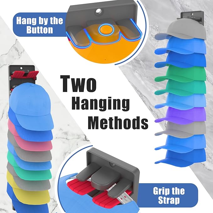 Hat Organizer for Baseball Caps 2 Packs with Built Spring Clips - Wall Mount Closet Hat Rack Holder, Storage for Wall Door/Cl