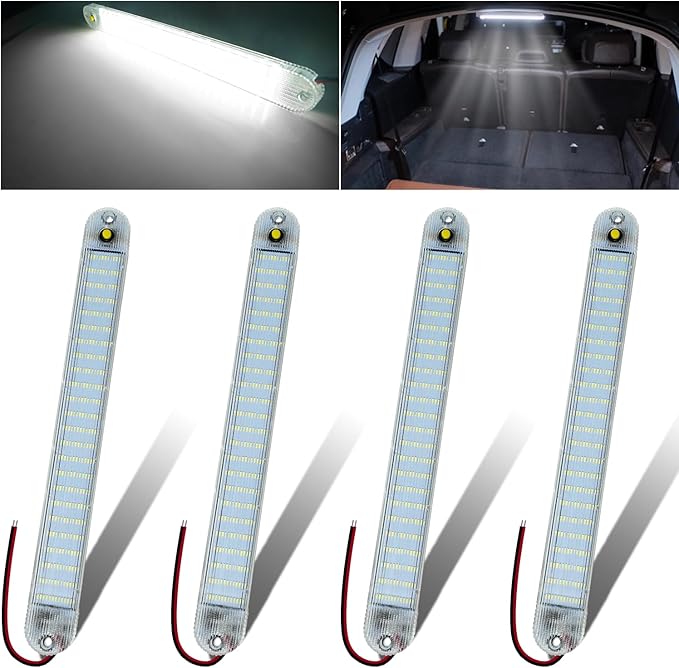 12V Led Interior Light Bar 4 Packs 72Led 6500K White with ON/Off Switch 11Inch 12V 24V for Enclosed Cargo Trailer RV Van Truck Lorry Camper Caravan Motorhome (4Pcs)