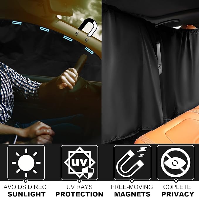 Tallew 5 Pcs Car Window Covers Sun Shades Black Divider Car Curtain Magnetic Privacy Side Sunshade Accessories for Men Adult Auto Camping Sleeping
