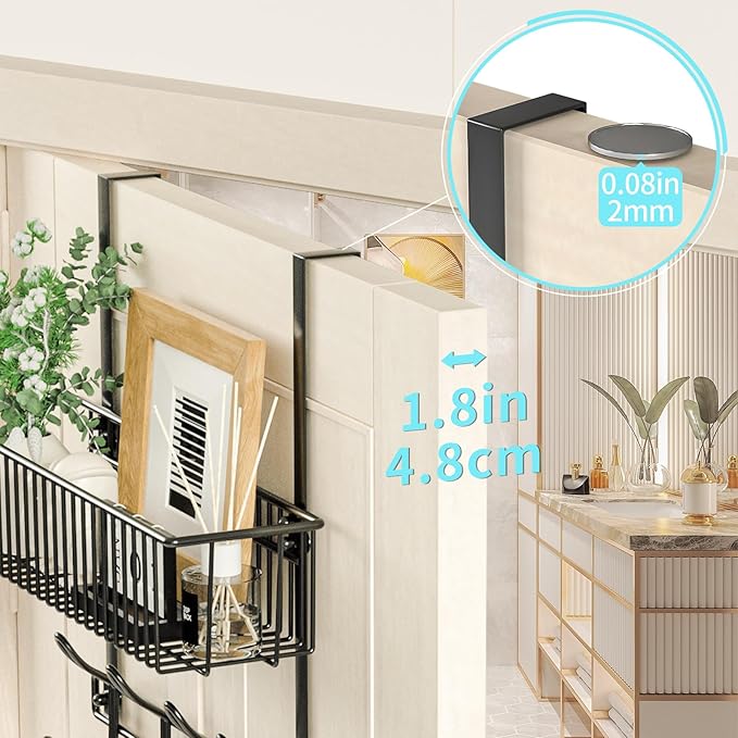 Kaiferty Over The Door Hooks Organizer,Door Hanger Door Storage with Basket,Over The Door Towel Rack Coat Hooks with 12 Hooks