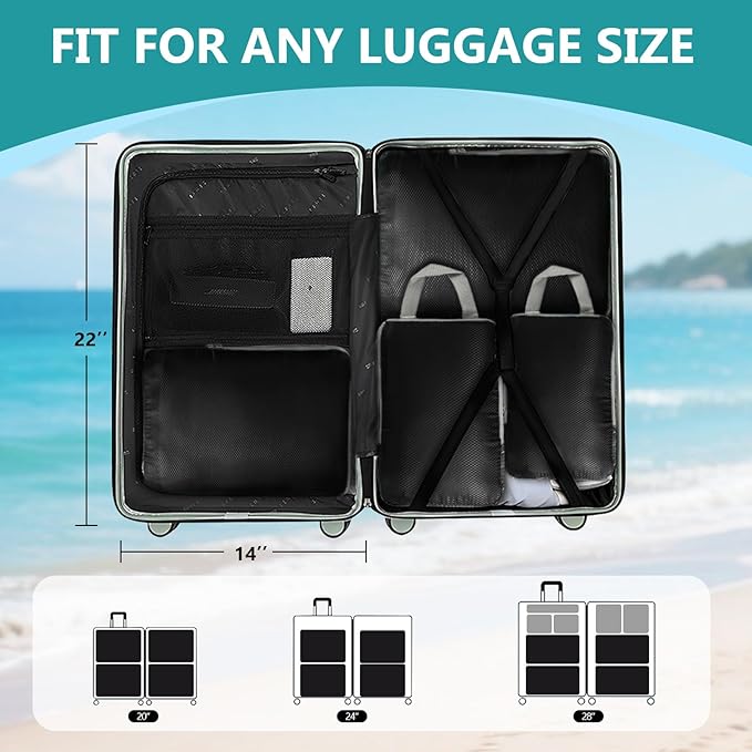 Compression Packing Cubes for Travel, 4 Set Expandable Packing Organizers, Lightweight Luggage Organizer Bags, Travel Essenti