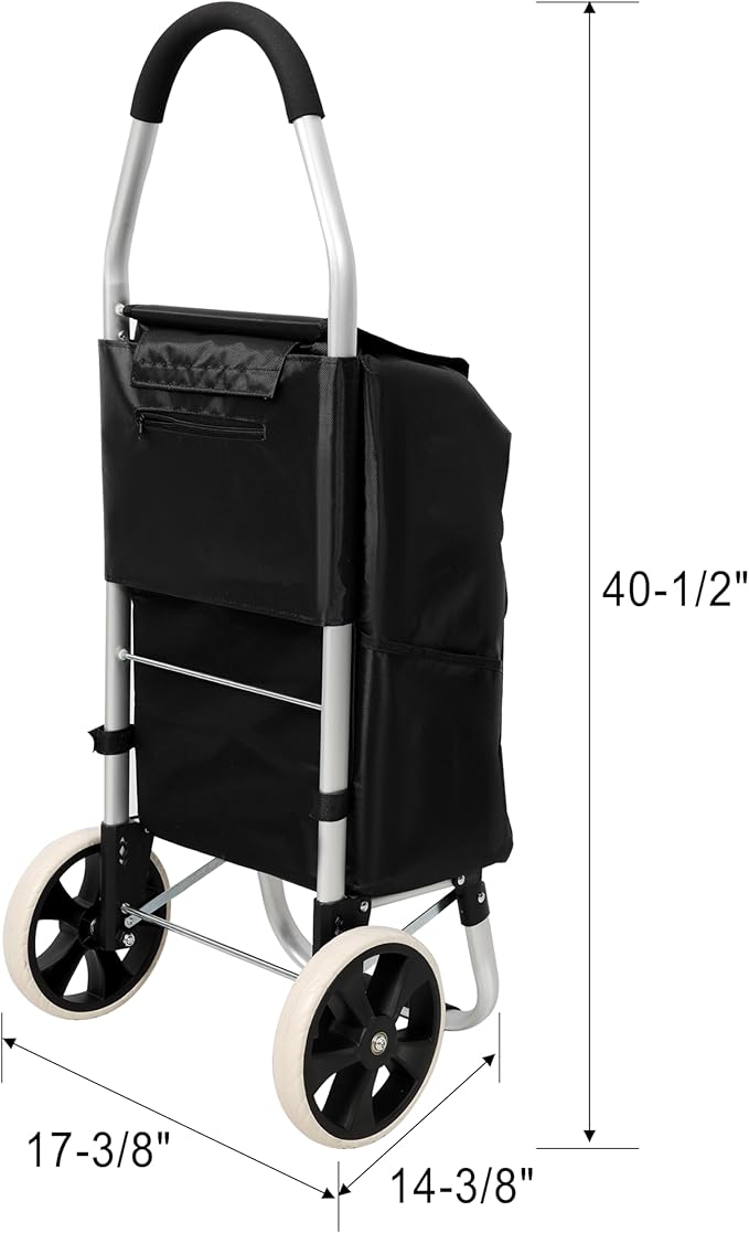 【LuckyNote】 Shopping Trolley with Wheels,Trolley Black Foldable Shopping Cart,Removable Shopping Oxford Waterproof Bag (Black)