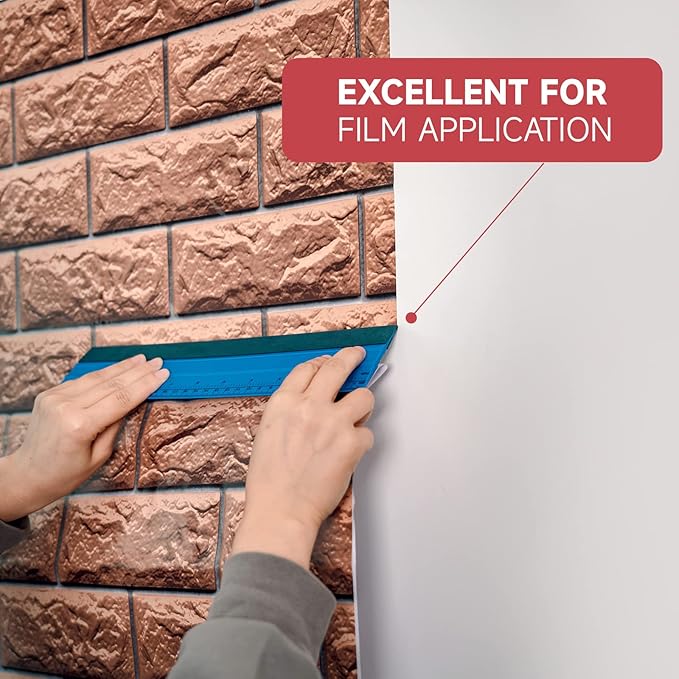 FOSHIO 12 Inch Felt Squeegee for Vinyl wtih Ruler 30CM 4 Round Corners Universal Card, Window Tint Film Installing Hard Blue PP Car Vinyl Wrap Scraper Tool
