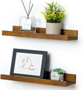 16 Inches Floating Shelves for Wall, Solid Pine Wood Picture Ledge Shelves, Walnut Wall Shelves with Lips, Nursery Book Shelv